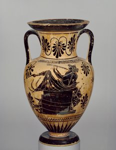 Anfora attica a figure nere un musicista che suona i flauti (ceramica)